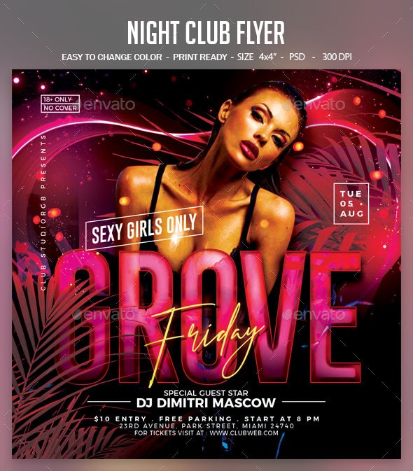 性感女郎夜总会活动派对邀请传单设计模板