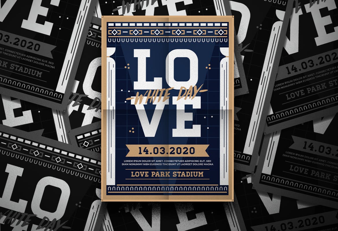 时尚高端简约白色情人节海报宣传单DM设计模板（AI，PSD）