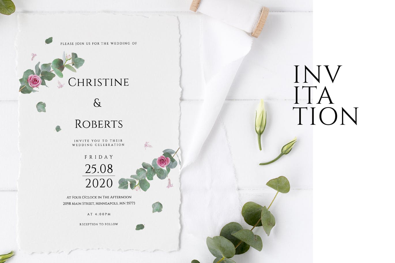 时尚高端简约手绘欧式婚礼海报请帖邀请函DM房地产宣传单设计模板（psd）