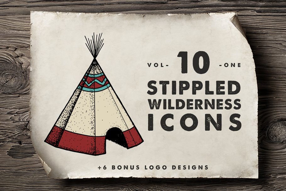 户外logo设计素材 10 Stippled Wilderness Icons + Logos