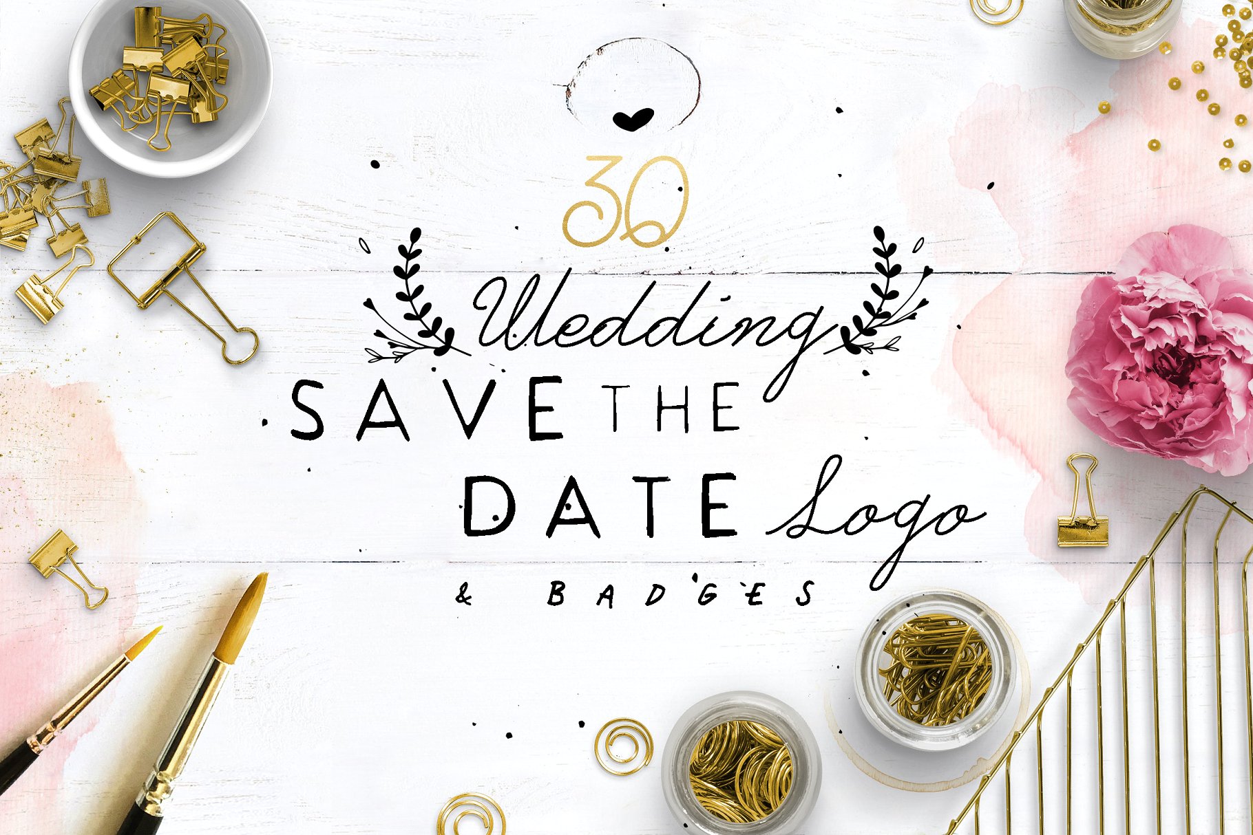 优雅的·花卉logo设计模板 30 Save the Date Wreath Logo