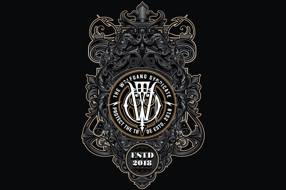 高端震撼大气的欧式花纹纹章徽章logo标志设计模板