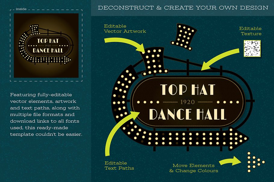 装饰艺术舞厅logo设计 Art Deco Dance Hall Logo Design