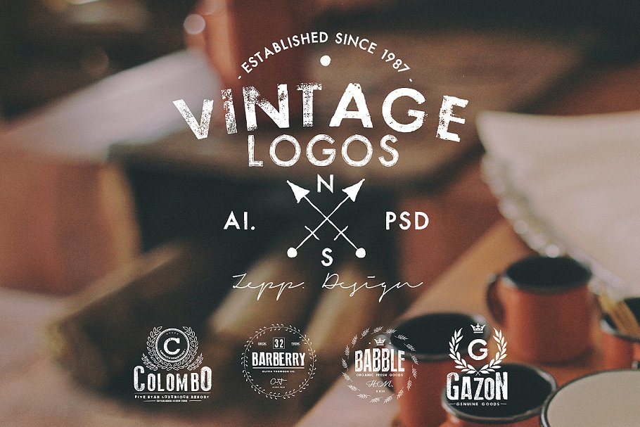 经典logo设计素材 Vintage Logos & Badges Set 4