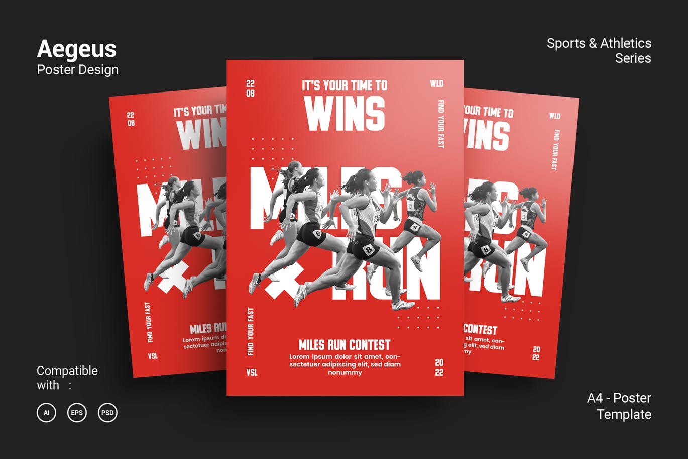 高品质的时尚震撼跑步健身锻炼健康运动海报设计模板（AI，EPS，PSD，JPG）