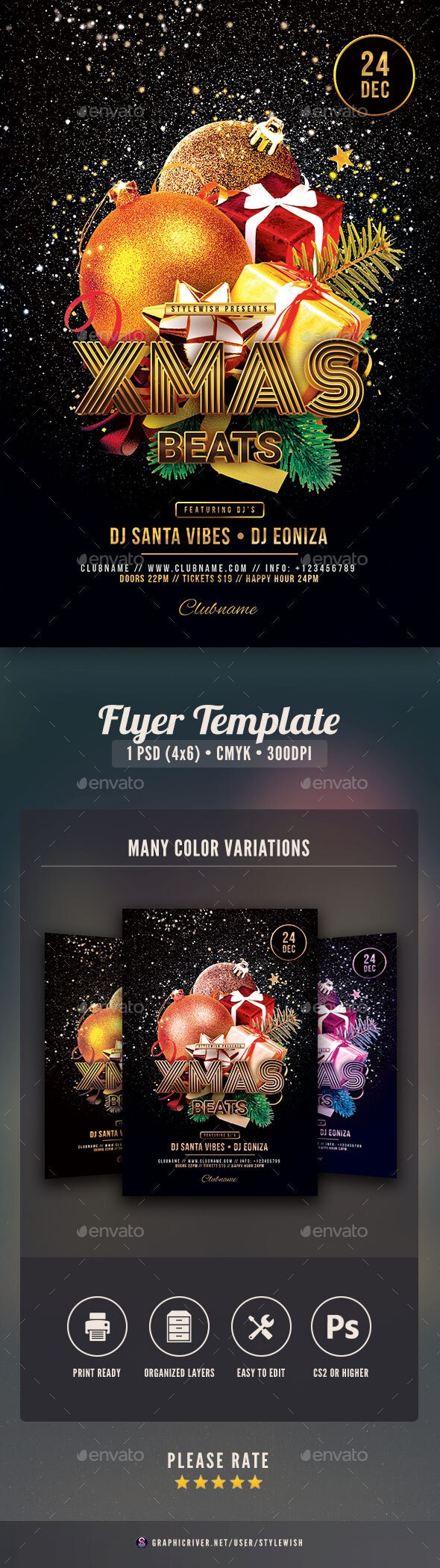 圣诞节狂欢派对活动宣传海报/传单模板