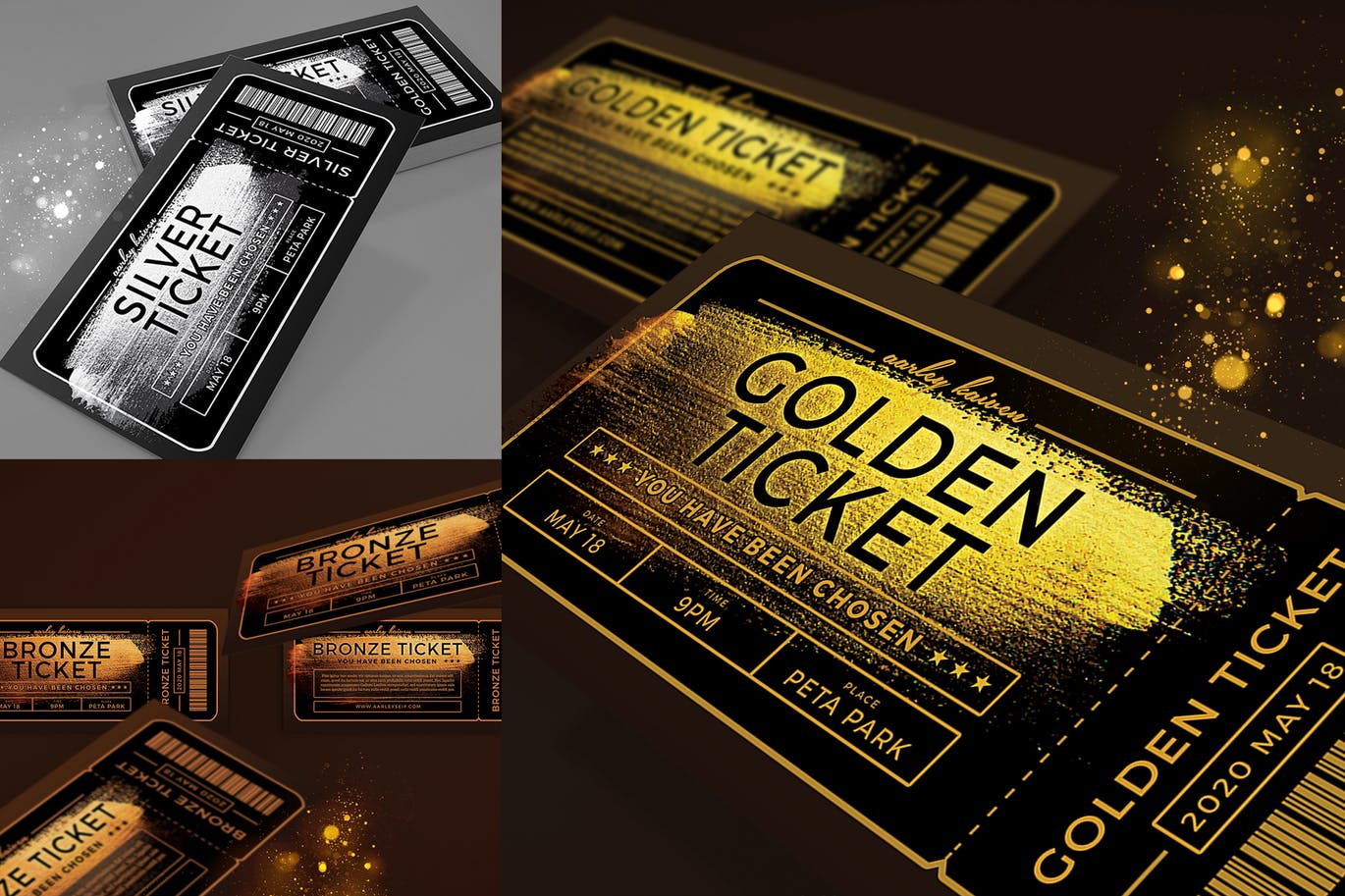 多用途的土豪金金色房地产门票海报入场券设计模板