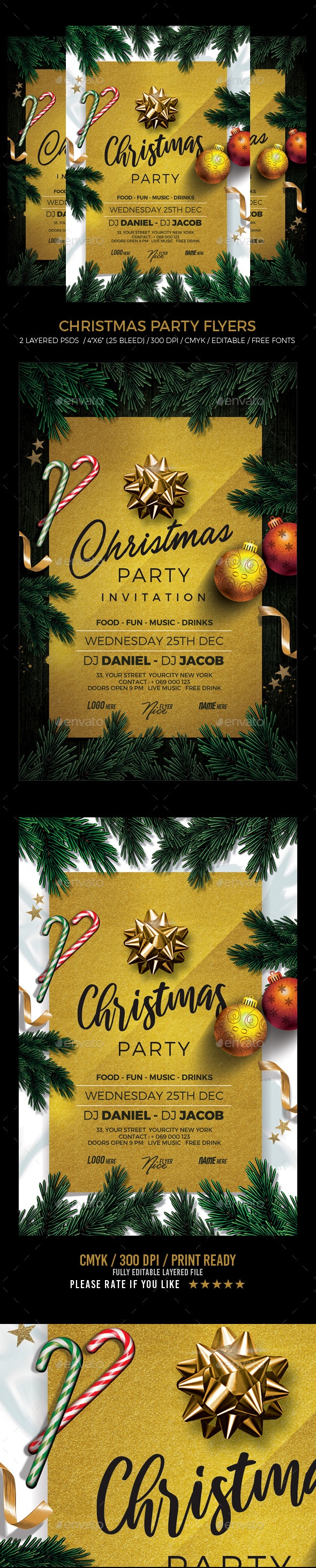 圣诞庆祝活动晚会邀请传单/海报模板[PSD]