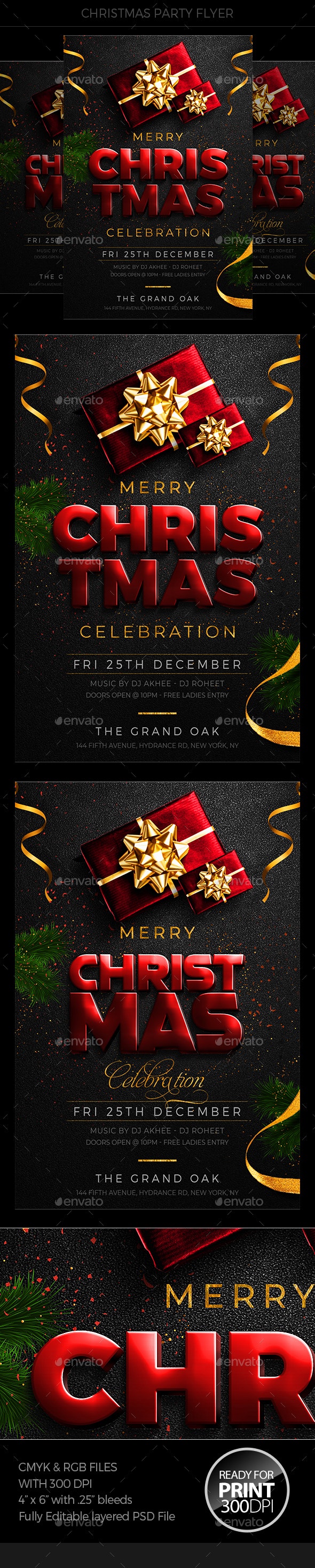 圣诞狂欢派对活动邀请传单/海报模板