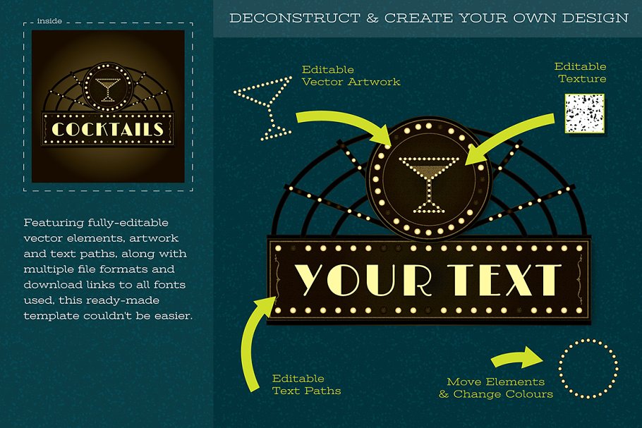 经典装饰logo标志 Art Deco Cocktail Logo for New Year