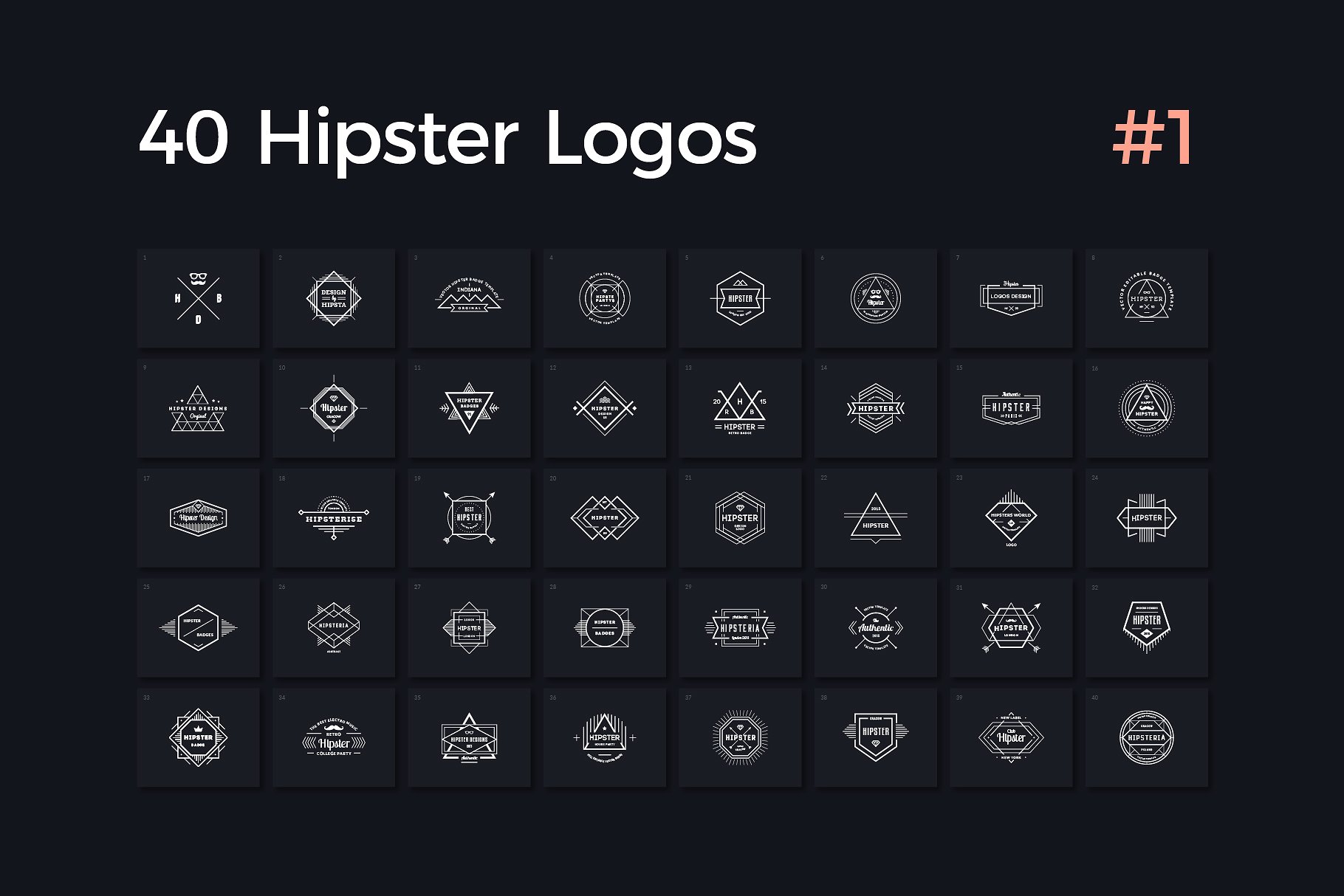 复古时尚潮人徽标模板V.1 40 Hipster Logos Vol. 1