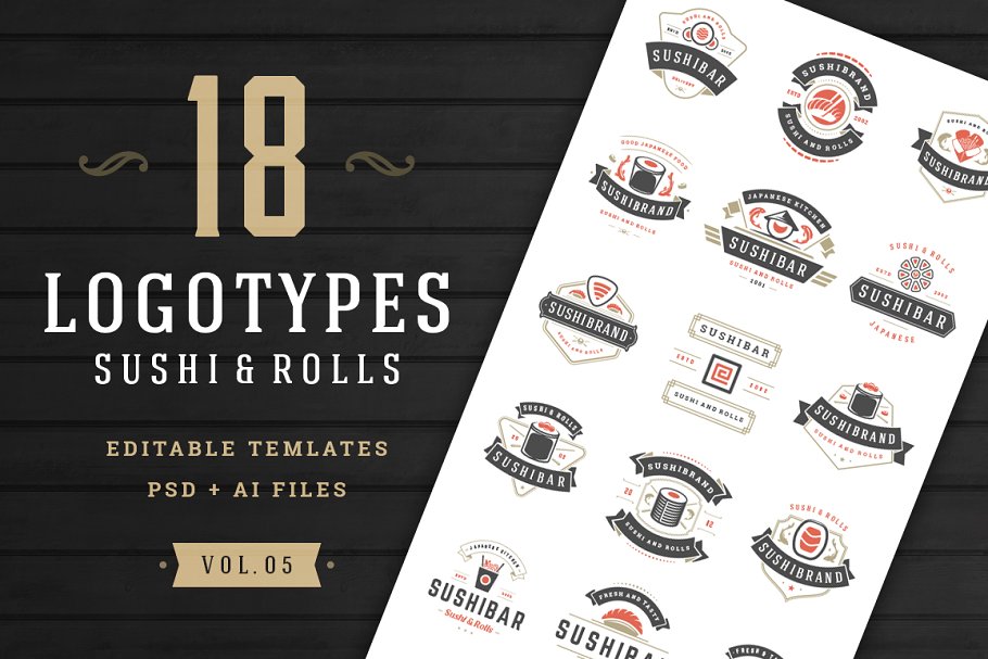 寿司店标志徽章 18 Sushi Bar Logos and Badges