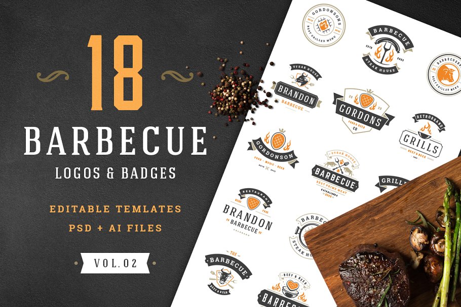 18个烧烤LOGO和徽章创意模板 18 Barbecue Logos and Badges