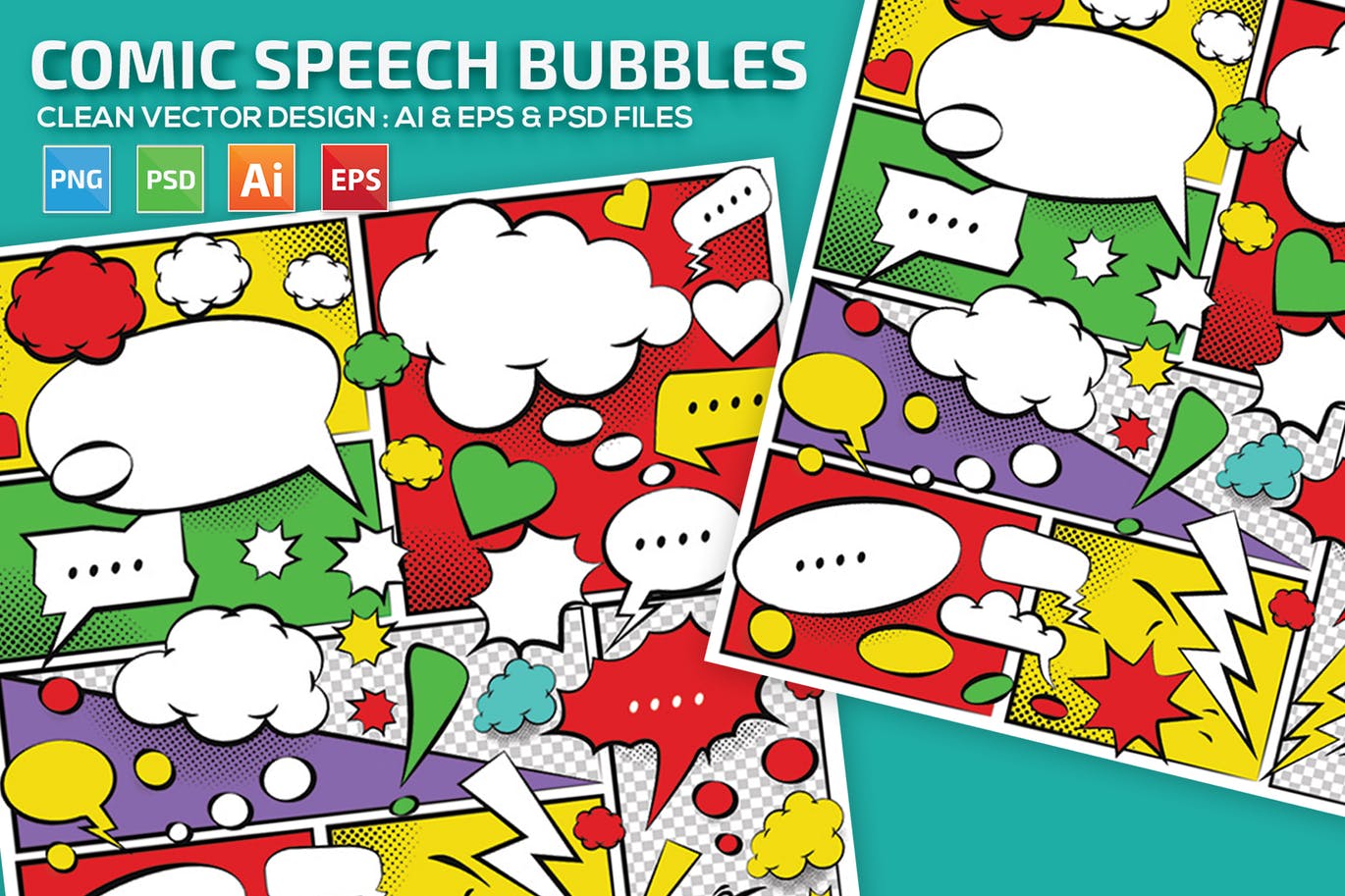 少见稀有的幽默漫画对话标签气泡设计模板（AI，EPS，PNG，PSD）