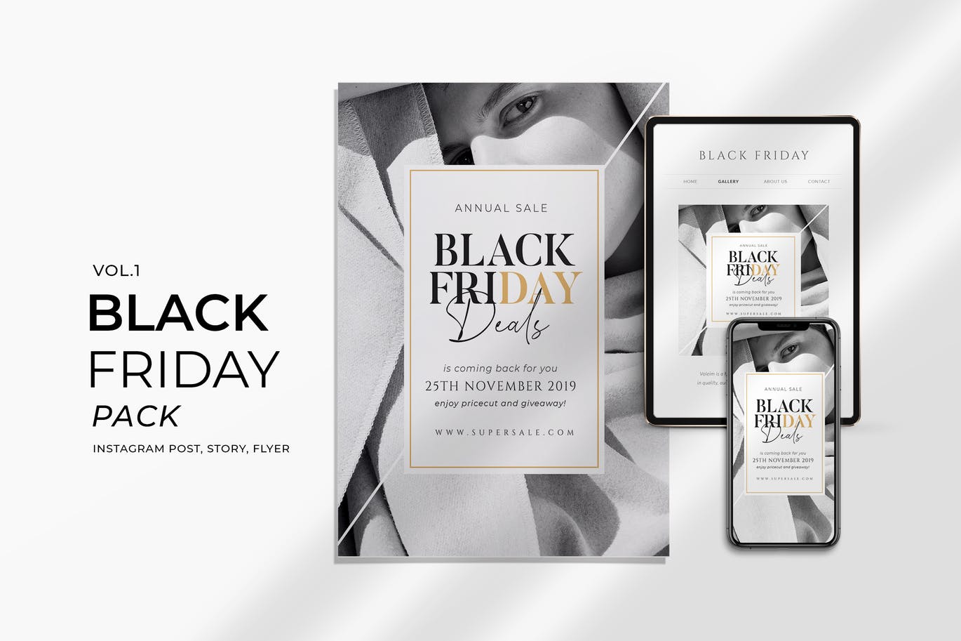 时尚高端简约黑色星期五黑五双11双12电商促销海报宣传单DMInstagram社交媒体banner设计模板