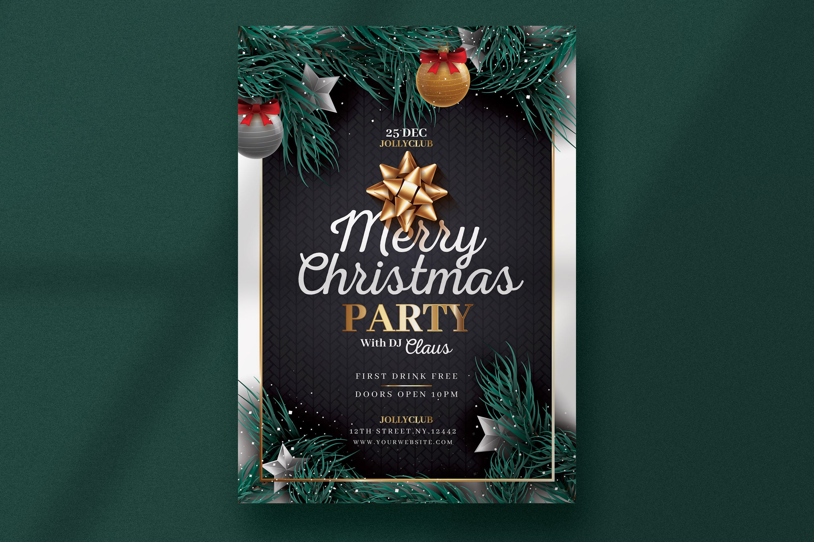 黑色和金色圣诞传单海报模板[Ai]