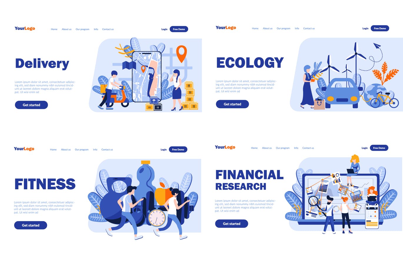 时尚高端扁平化风格的网站着陆页详情页banner海报插画设计模板-1