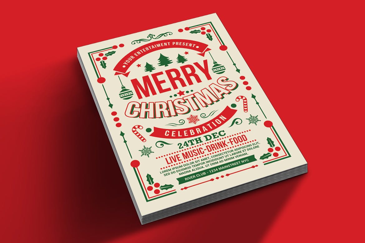 复古圣诞节节活动海报设计模板下载[PSD]