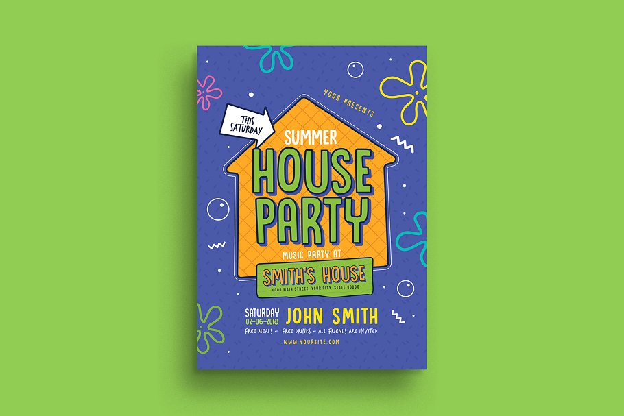 家庭派对宣传单模板 Summer House Party Flyer