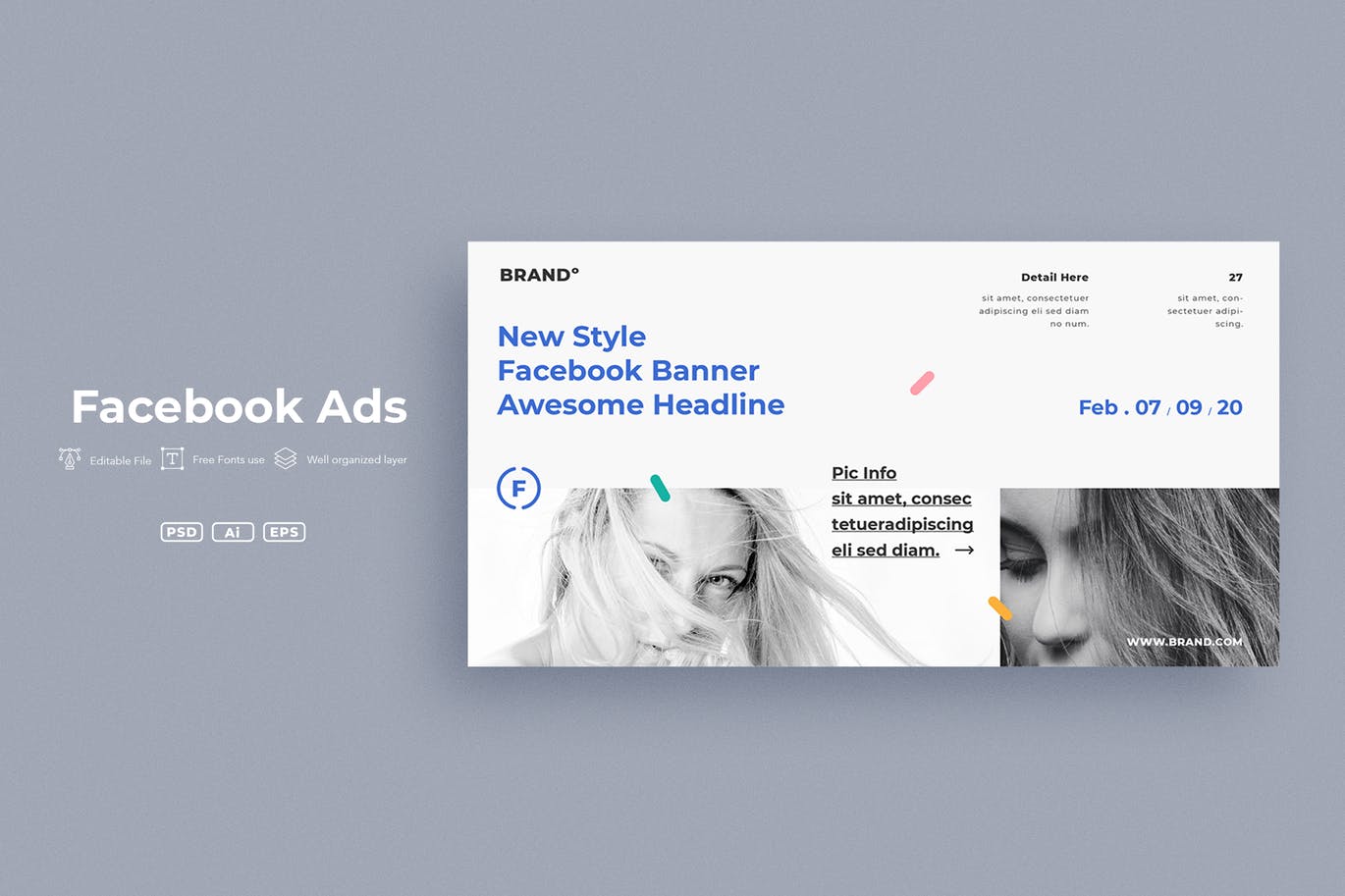 时尚高端简约优雅高品质的facebook海报banner着陆页设计模板vol.27