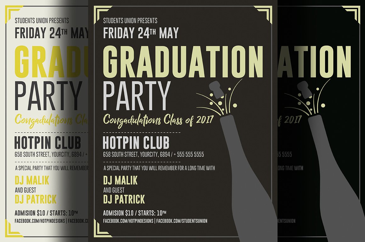 毕业晚会宣传单模板 Graduation Party Flyer Template