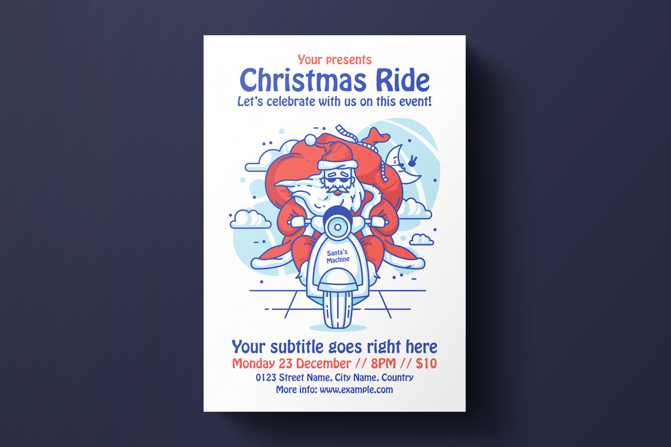 时尚优雅简约个性的扁平化风格圣诞老人圣诞节海报宣传单DM设计模板