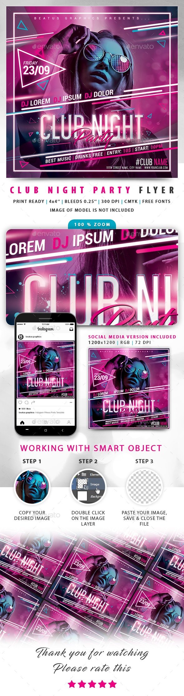 俱乐部音乐之夜派对活动传单设计模板