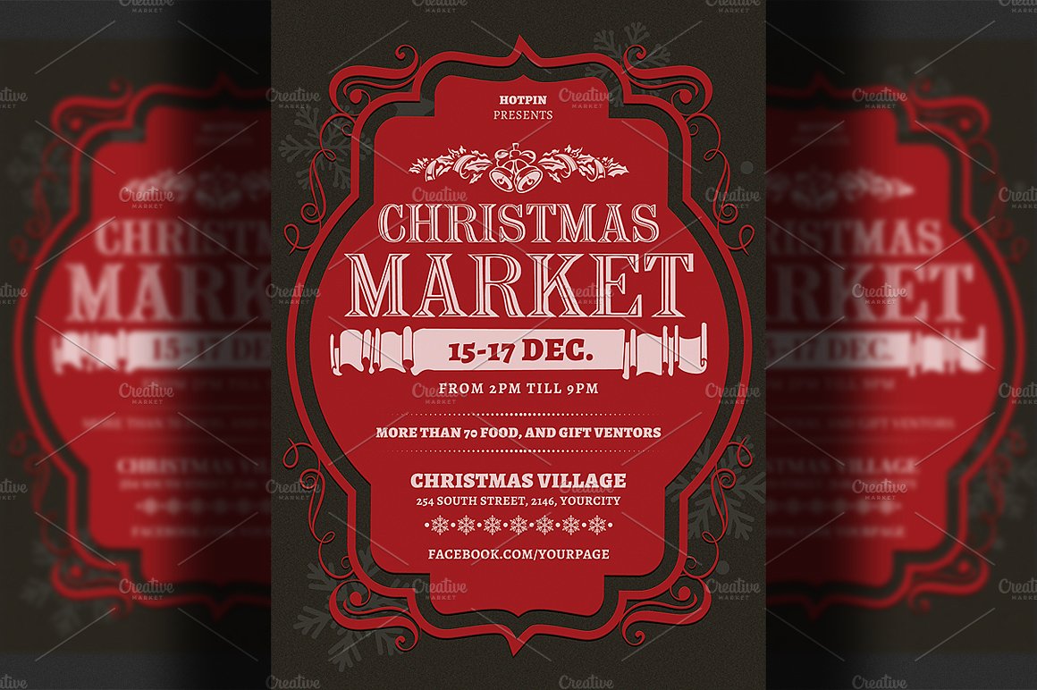 经典圣诞节海报模板 Christmas Market Flyer Template