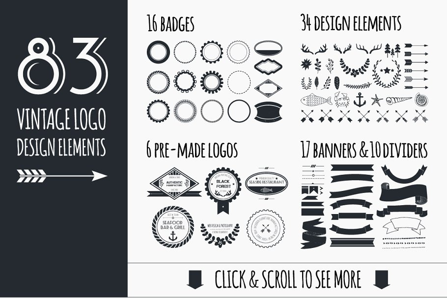 经典的logo设计元素模板 Vintage Logo Elements Bundle