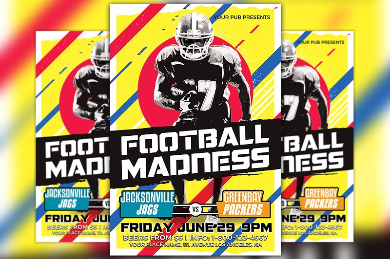 美式足球比赛海报 Football Madness Flyer Template
