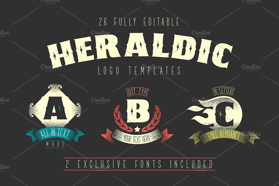 字母logo模版 Heraldic Badges Alphabet with fonts