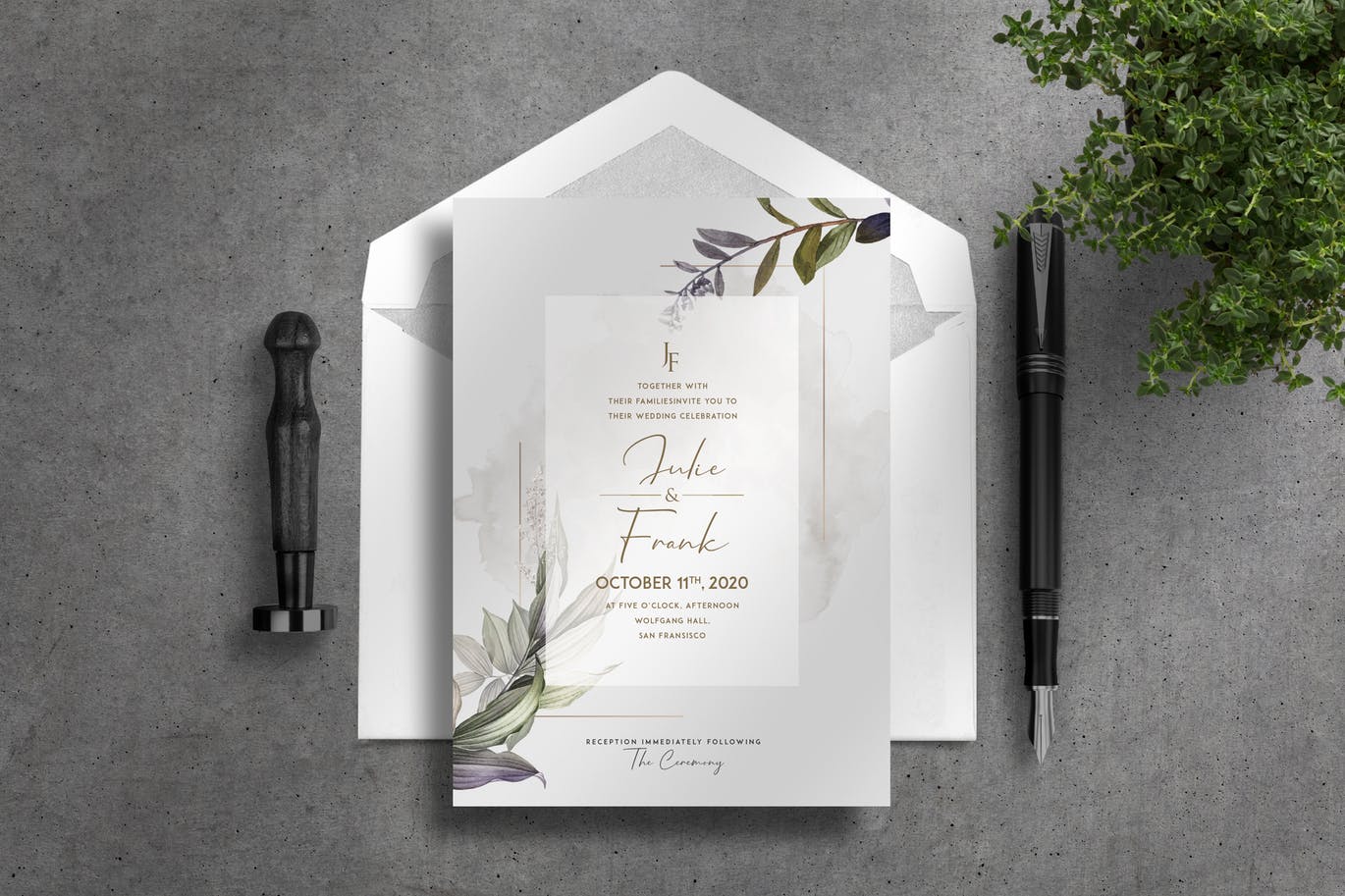 优雅时尚高端豪华欧式婚礼邀请函海报设计模板