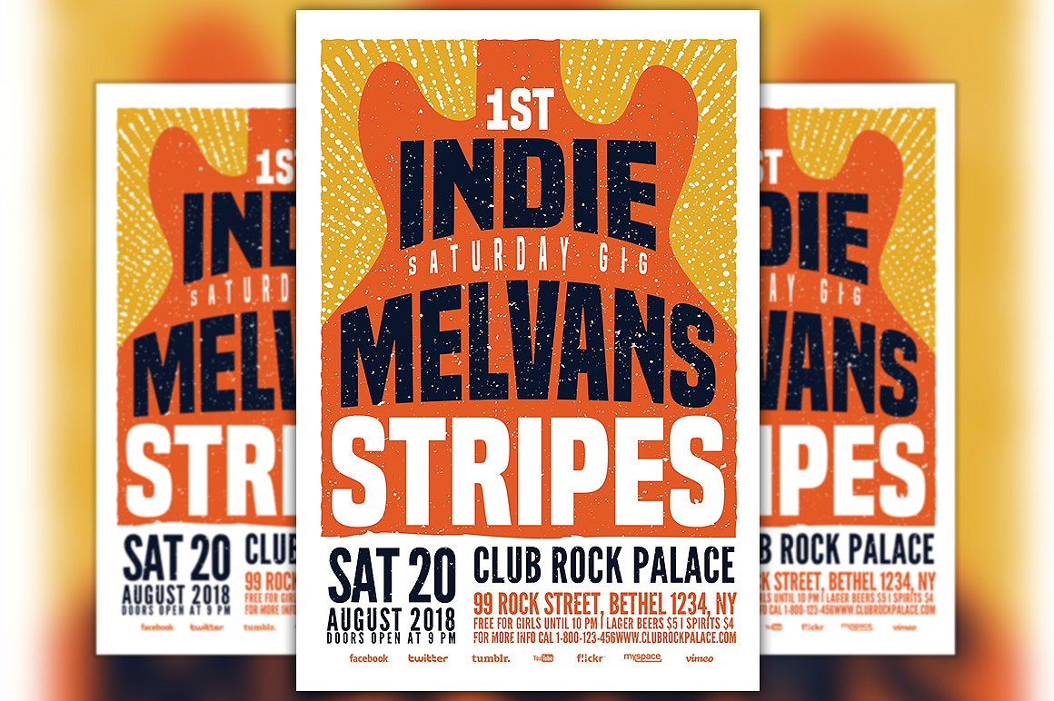 独立摇滚演唱会传单模板 Indie Rock Gig Flyer Template