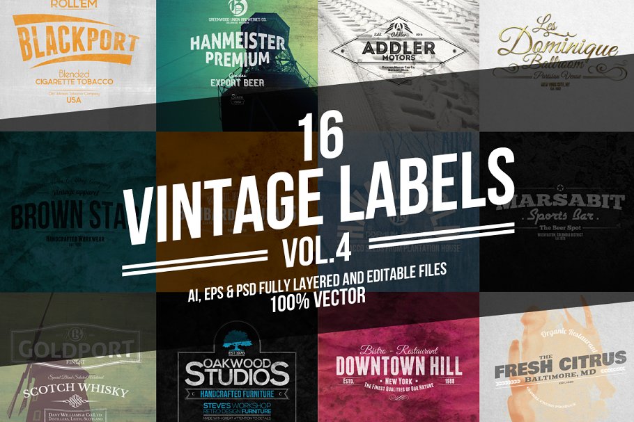 经典的标签和LOGO设计模板 Vintage Labels & Badges Vol.4