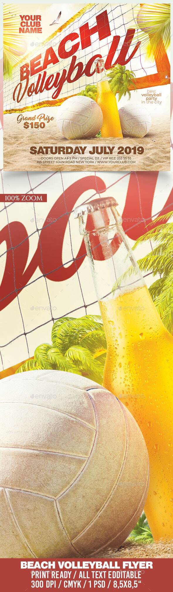 夏日沙滩排球活动派对宣传海报传单设计