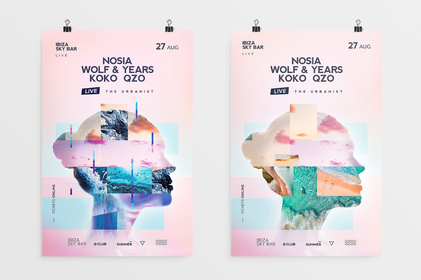 时尚高端简约艺术双重曝光风格的夏季夏天海洋宣传单海报设计模板