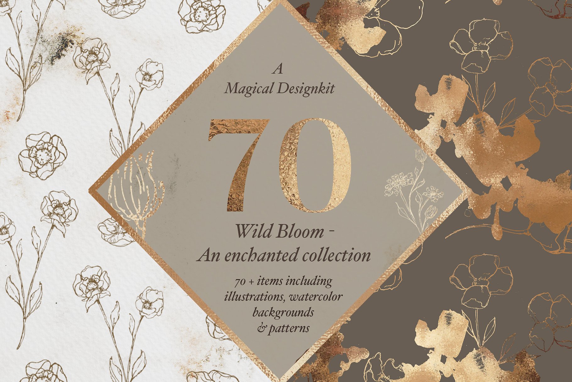 金色纹理的水彩插画素材 Illustrations & Watercolor Textures