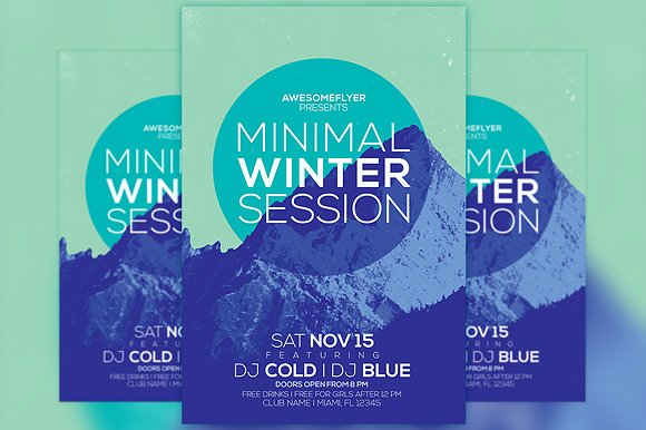 极简主义冬季派对传单模板 Minimal Winter Party Flyer Template