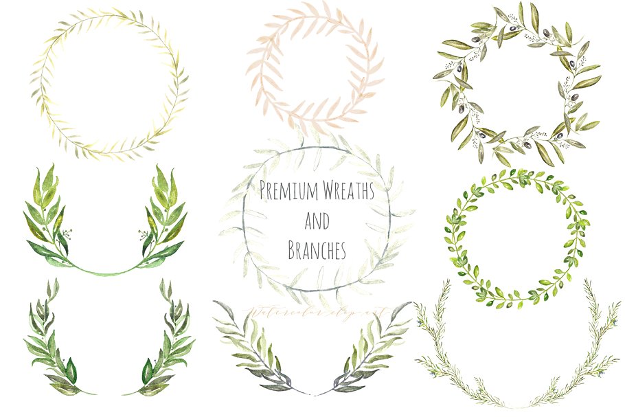 绿色植物花环素材 Premium wreaths and branches clipart