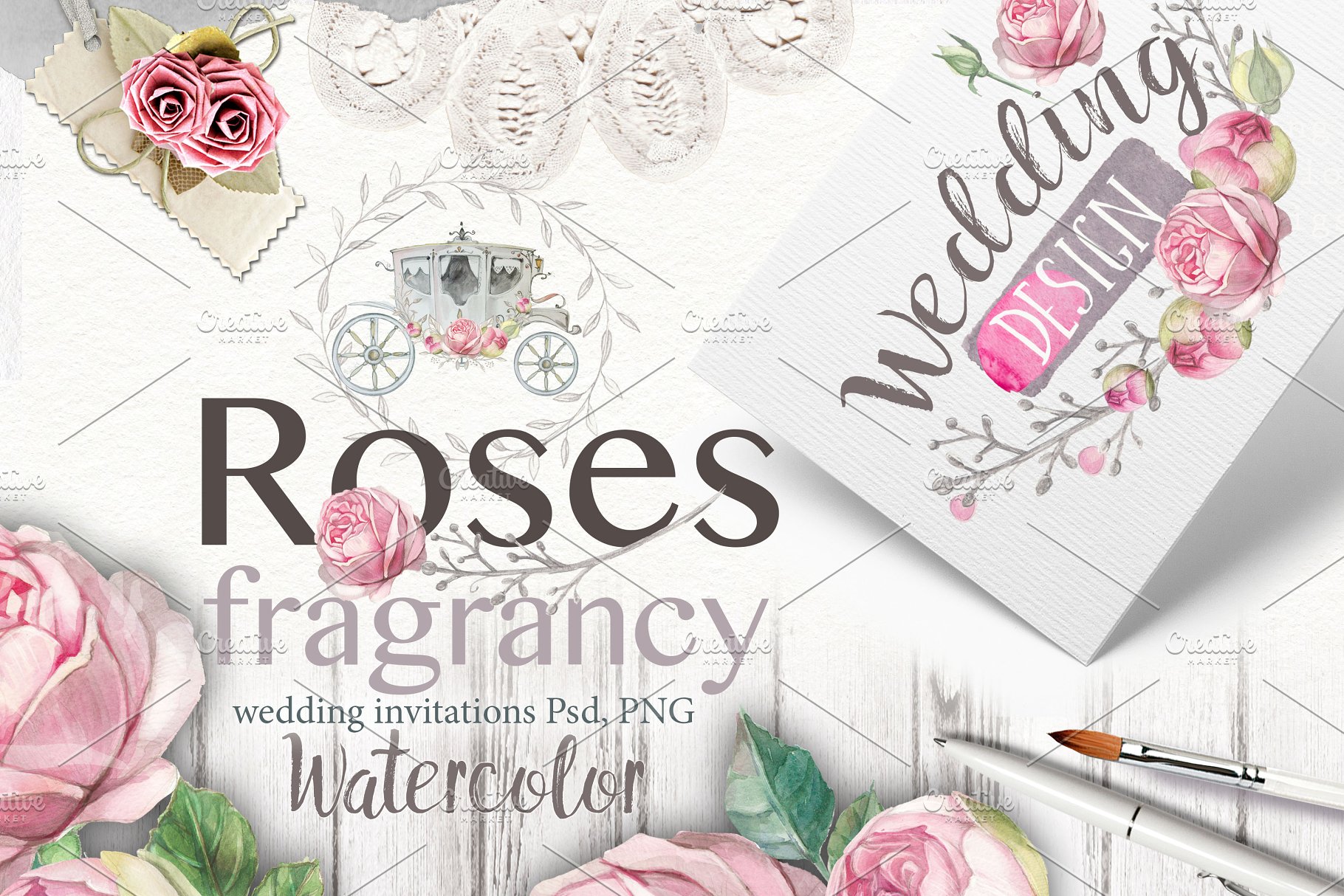 玫瑰水彩画素材 Roses watercolor 40PNG