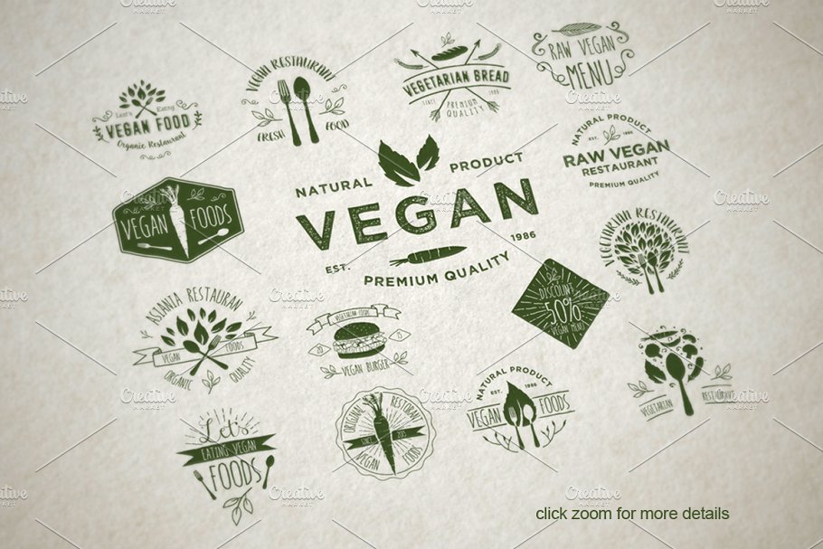 15个素食主义食物图形LOGO素材 15 Vegetarian Foods Badges