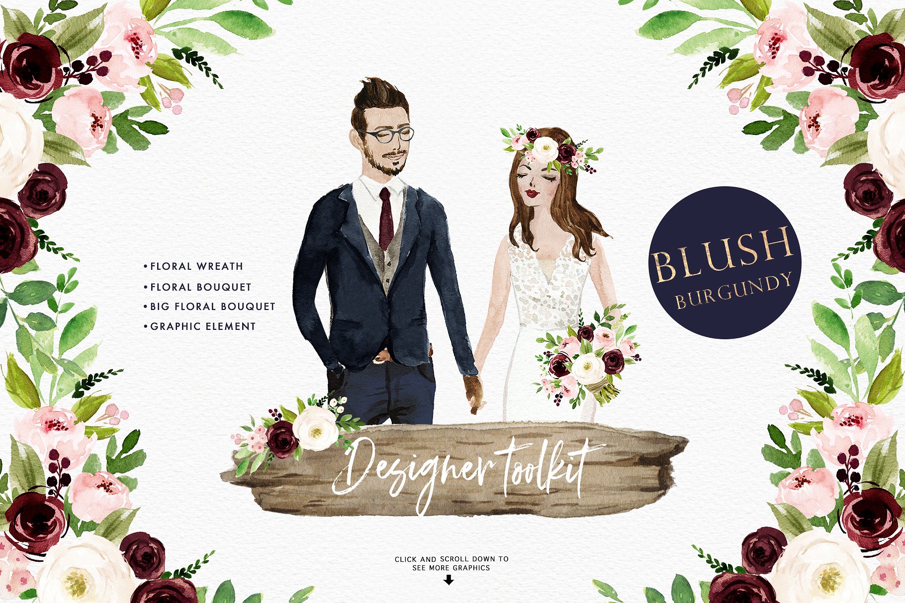 婚礼主题水彩画元素设计师套件 Watercolor Designer Toolkit [1.83GB]