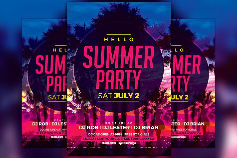 夏季活动宣传单模板 Hello Summer Party Flyer Template