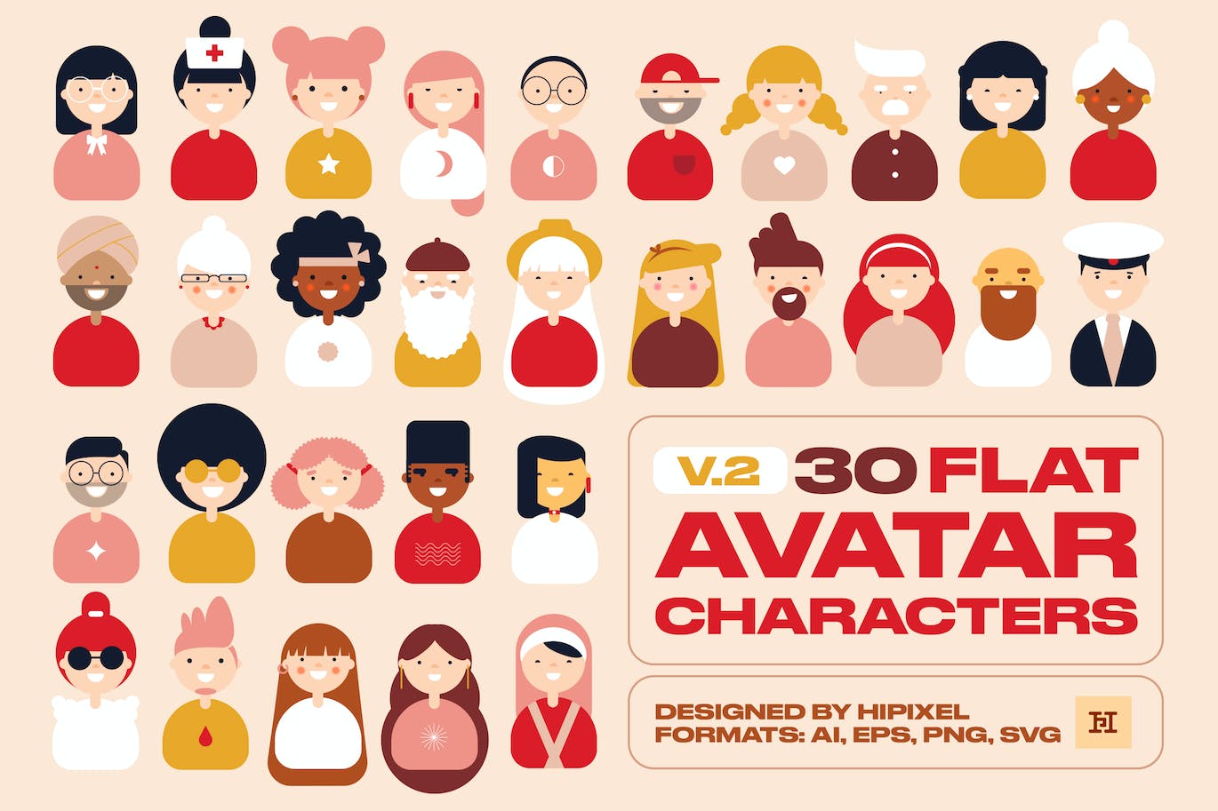 30扁平化矢量头像