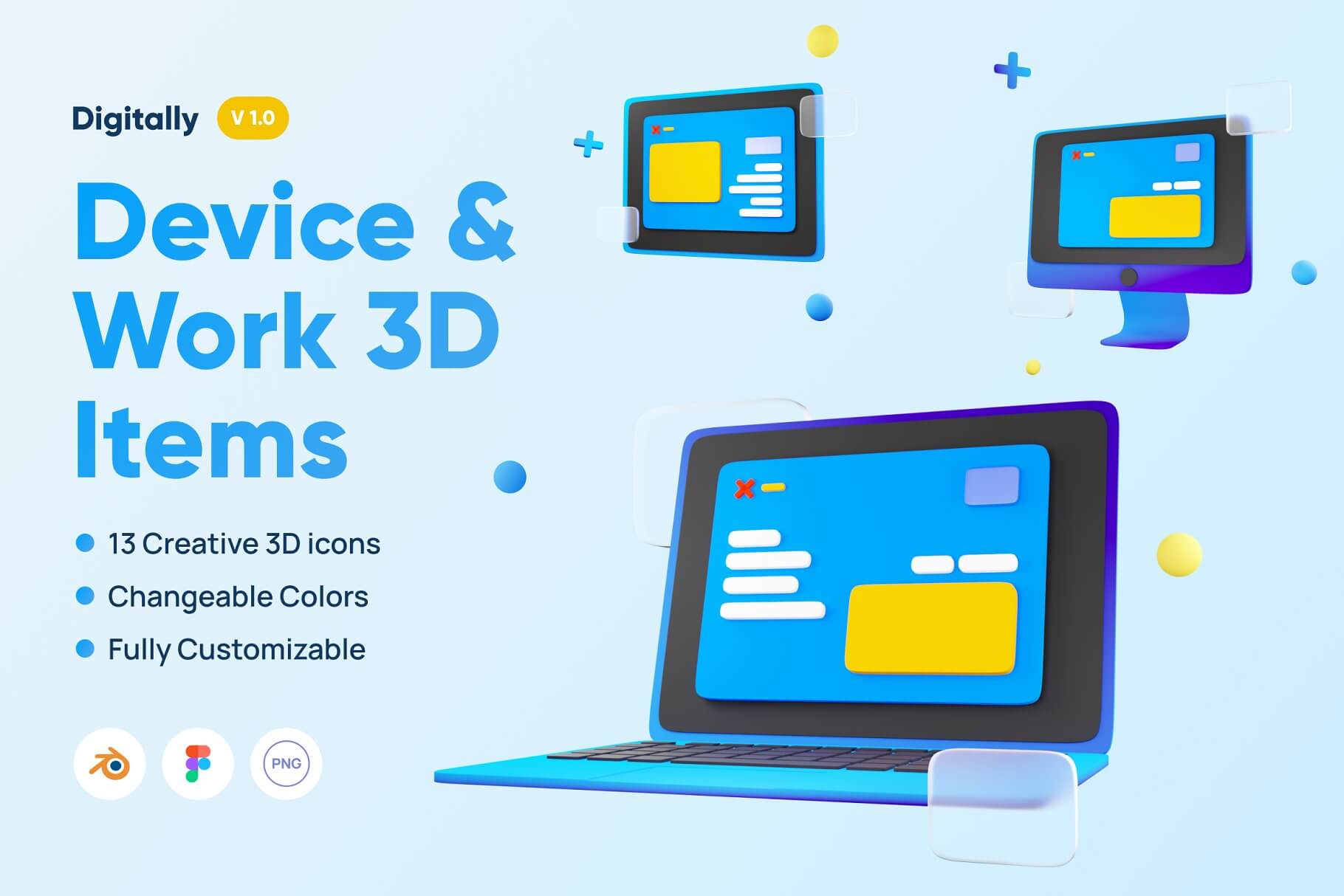 数字化设备和办公主题3D图标集