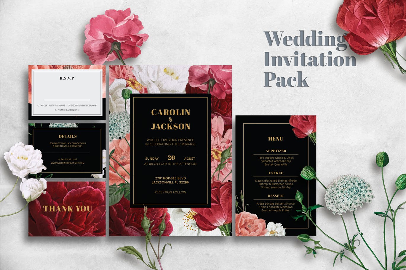 时尚高端简约红玫瑰婚礼邀请函海报请帖设计模板 创意海报 促销海报 海报设计