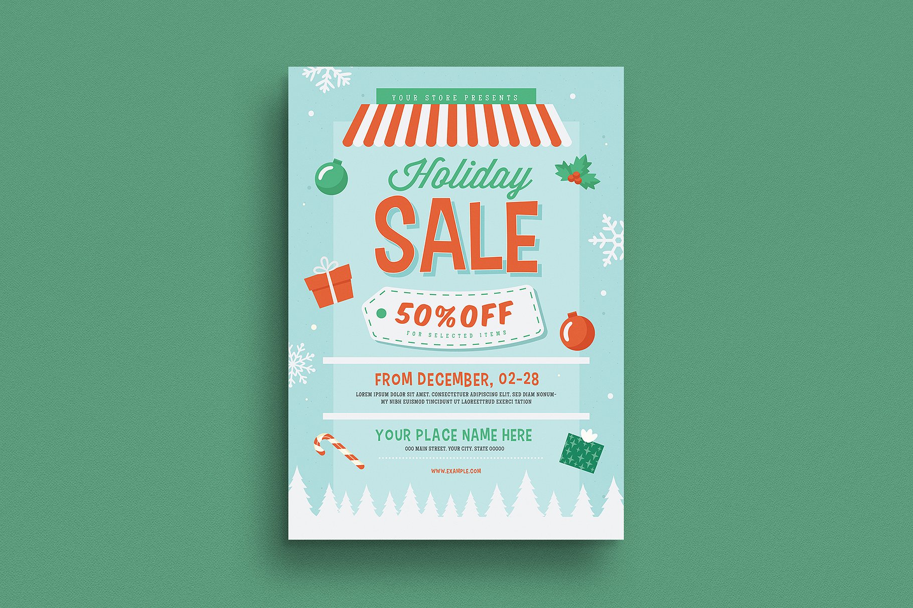 假日圣诞节促销宣传海报 Holiday Christmas Sale Flyer