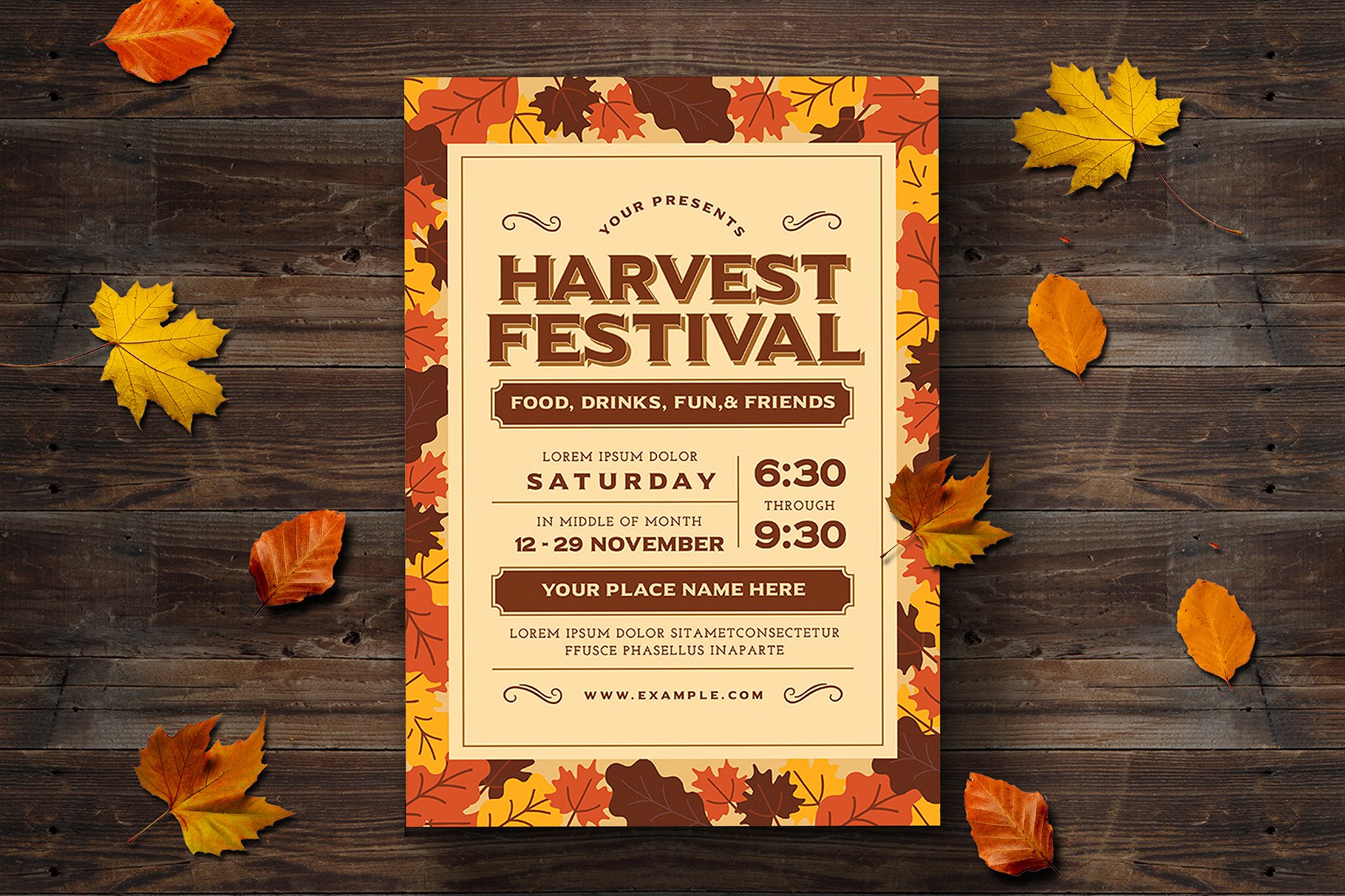 秋季海报设计模板 Harvest Festival Flyer