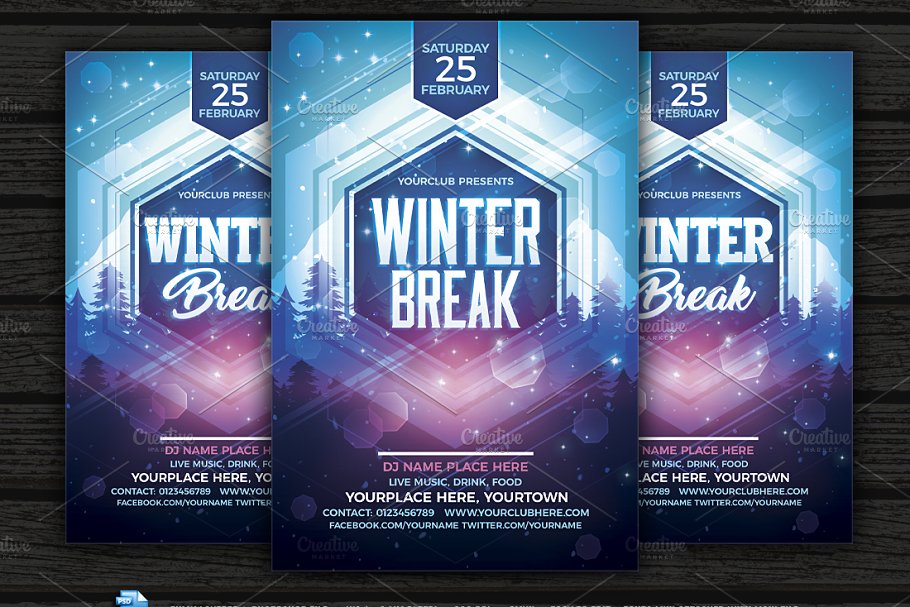 冬季晚会海报设计 Winter Break Flyer
