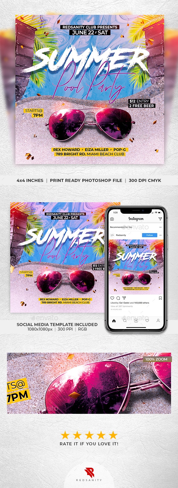 夏季泳池派对传单设计